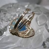 Ring hellblau handgemacht als Unikat verstellbar mit Achat blau in wirework silberfarben handgewebt Bild 5