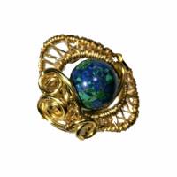Ring handgemacht blau grün mit Azuritmalachit in wirework verstellbar goldfarben Bild 2