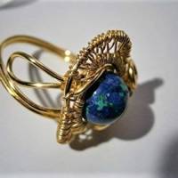 Ring handgemacht blau grün mit Azuritmalachit in wirework verstellbar goldfarben Bild 7