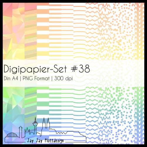 Digipapier Set #38 (Regenbogen) abstrakte und geometrische Formen zum ausdrucken, plotten, scrappen, basteln und mehr