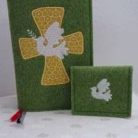 Bestickte Gotteslobhülle aus grünem Filz *Kreuz mit Taube *sofort versandfertig Bild 3