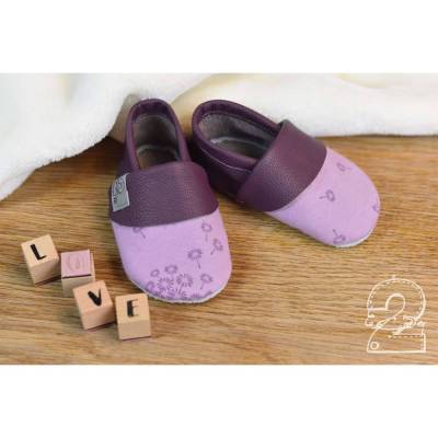 Babyschuhe aus Leder, Pusteblume lila