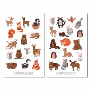 Niedliche Waldtiere Sticker Set | Niedliche Aufkleber | Journal Sticker | Planer Sticker | Sticker Fuchs, Eichhörnchen | Bild 2