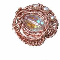 Ring funkelnd Kristallglas mit Perlen weiß handgemacht verstellbar in roségoldfarben Geschenk Bild 4