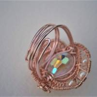 Ring funkelnd Kristallglas mit Perlen weiß handgemacht verstellbar in roségoldfarben Geschenk Bild 5
