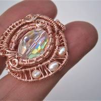 Ring funkelnd Kristallglas mit Perlen weiß handgemacht verstellbar in roségoldfarben Geschenk Bild 6