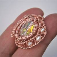 Ring funkelnd Kristallglas mit Perlen weiß handgemacht verstellbar in roségoldfarben Geschenk Bild 7