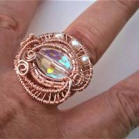 Ring funkelnd Kristallglas mit Perlen weiß handgemacht verstellbar in roségoldfarben Geschenk Bild 8