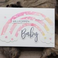 Glückwunschkarte zur Geburt mit Regenbogen-Motiv, Babykarte, Karte zur Taufe Bild 1