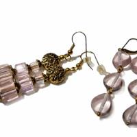 Ohrringe rosa Set 2 Paar mit Glasperlen goldfarben handgemacht vintage wedding miss match Bild 3