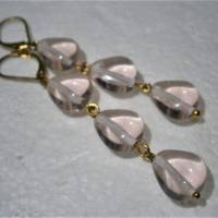Ohrringe rosa Set 2 Paar mit Glasperlen goldfarben handgemacht vintage wedding miss match Bild 5