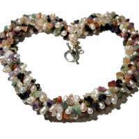 Collier aus Süßwasserzuchtperlen und Edelsteinmix 45 cm Perlenkette als Geschenk zum Muttertag Bild 1