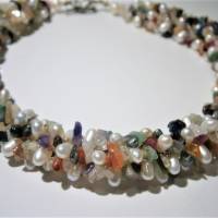 Collier aus Süßwasserzuchtperlen und Edelsteinmix 45 cm Perlenkette als Geschenk zum Muttertag Bild 6