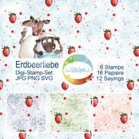 Digi-Stamp-Set Erdbeerzeit mit Schafen, Erdbeeren, 16 Papiervarianten zum selbst ausdrucken, hochauflösend in JPG / PNG Bild 2