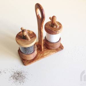 3er Set Salz- und Pfeffermühle mit Halterung, aus Olivenholz in Handarbeit Bild 8