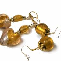 Ohrringe safran goldgelb Set 2 Paar mit Herz Glasperlen handgemacht Geschenk Muttertagsgeschenk Bild 1