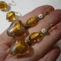 Ohrringe safran goldgelb Set 2 Paar mit Herz Glasperlen handgemacht Geschenk Muttertagsgeschenk Bild 3