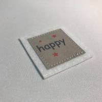 Motiv-Label Happy Herz Label/Patches aus Snappap/Filz weiß 2 Stk. Bild 1