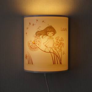 Kinderlampe Pusteblume Mädchen Wandlampe Kinderzimmer Nachtlicht Schlummerlicht Name Blüten LED Holz Lampe Bild 1