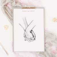 Illustration" Zusammen" | Beste Freundin | Schwarz/Weiß Bild| Skizze Hände | Romantischer Kunstdruck | Liebe Bild 2