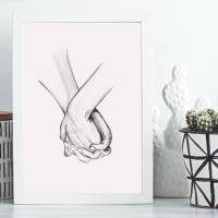 Illustration" Zusammen" | Beste Freundin | Schwarz/Weiß Bild| Skizze Hände | Romantischer Kunstdruck | Liebe Bild 3