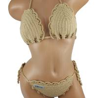 Bikini Damen gehäkelt sand beige Häkelbikini Spezialgarn Bogenkante Bild 1