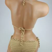 Bikini Damen gehäkelt sand beige Häkelbikini Spezialgarn Bogenkante Bild 5