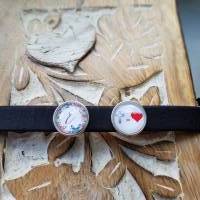 Armband aus 10mm breiten schwarzen Kork mit Buchstaben Schmetterling und Kreuz gleich Liebe Slidern. Bild 1