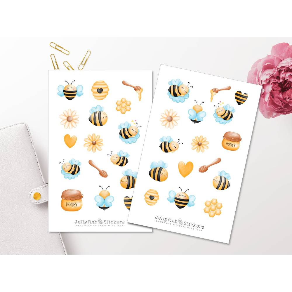 Bienen Sticker Set - Aufkleber, Journal Sticker, Insekten Sticker, Aufkleber Biene, Papier, Dekoration, Frühling, Sommer Bild 1