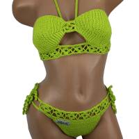 Bandeau-Bikini Damen gehäkelt limonen-grün Häkelbikini Spezialgarn Bild 1