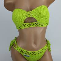 Bandeau-Bikini Damen gehäkelt limonen-grün Häkelbikini Spezialgarn Bild 3