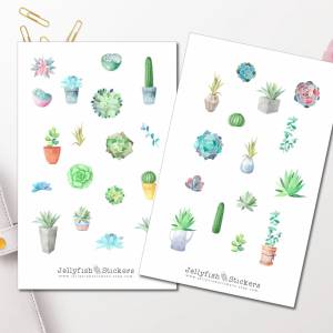 Sukkulenten Sticker Set | Florale Aufkleber | Journal Sticker | Blumen Sticker | Planer Sticker | Watercolor Sticker bul Bild 1