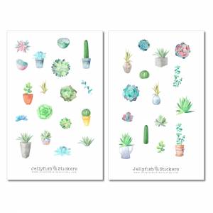Sukkulenten Sticker Set | Florale Aufkleber | Journal Sticker | Blumen Sticker | Planer Sticker | Watercolor Sticker bul Bild 2