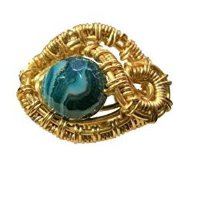 Ring mit petrol Achat blau facettiert in wirework goldfarben kleine Größe S 54 handgewebt