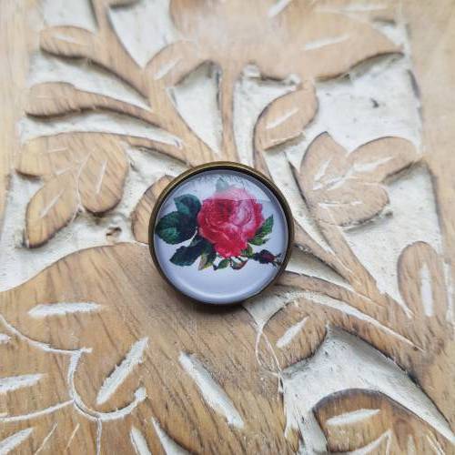 vintage Rose weiß Brosche Pin Anstecknadel Cabochon 20mm