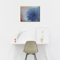 Original Acrylmalerei auf Leinwand Blume abstrakt | 50x40cm | modernes Gemälde gold lila grün | Wandbild Natur&Pflanzen Bild 2