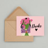 Muttertagskarte "Blumen " & Kraftpapier Umschlag| Dankeskarte alle Anlässe| Dankeschön Geschenk |Blumen Grußkart Bild 1