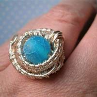 Ring Achat türkis blau frost mattiert handgewebt handmade verstellbar filigran in wirework silberfarben Bild 4