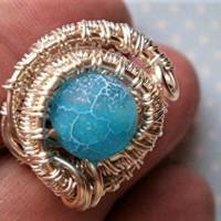 Ring Achat türkis blau frost mattiert handgewebt handmade verstellbar filigran in wirework silberfarben Bild 5