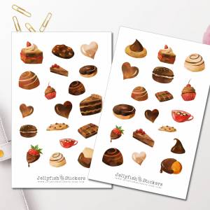 Schokolade Sticker Set | Aufkleber Bunt | Journal Sticker | Sticker Essen | Sticker Backen, Sticker Süßigkeiten, Valenti Bild 1