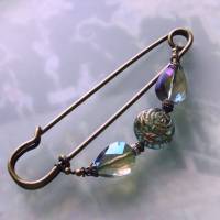 Schalnadel blaue Rose  10cm Bronze Schmucknadel mit böhmischen Glasperlen Bild 8