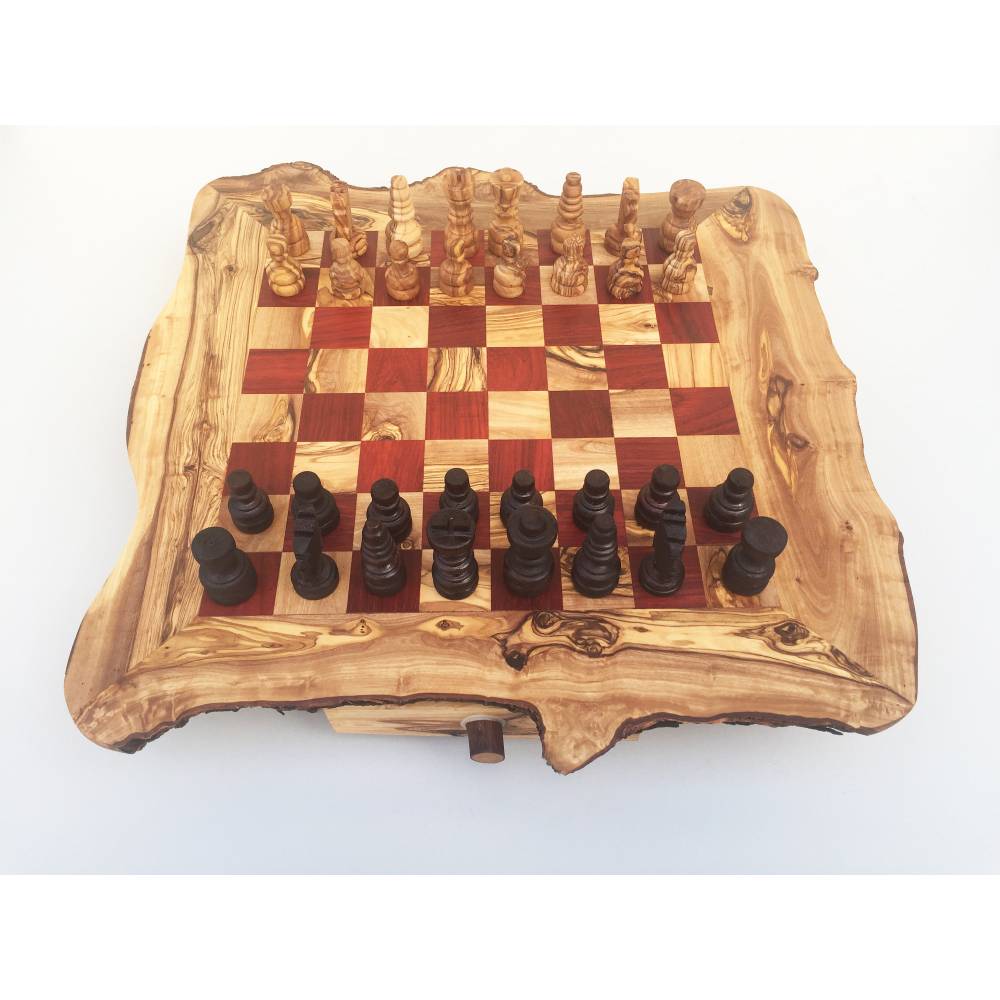 Schachfiguren Olivenholz Handarbeit Schachspiel rustikal Schachbrett Gr.XL inkl 