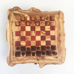 Schachspiel rustikal, Schachtisch Gr. XL inkl. Schachfiguren, handgefertigt aus Olivenholz, Geschenk. Bild 2
