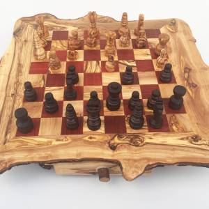 Schachspiel rustikal, Schachtisch Gr. XL inkl. Schachfiguren, handgefertigt aus Olivenholz, Geschenk. Bild 3