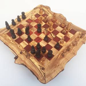 Schachspiel rustikal, Schachtisch Gr. XL inkl. Schachfiguren, handgefertigt aus Olivenholz, Geschenk. Bild 7