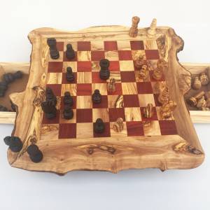Schachspiel rustikal, Schachtisch Gr. XL inkl. Schachfiguren, handgefertigt aus Olivenholz, Geschenk. Bild 8