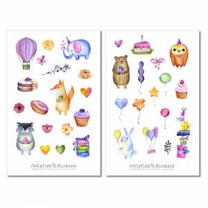 Tiere Geburtstag Sticker Set | Süße Aufkleber | Journal Sticker | Tiere Sticker | Planer Sticker | Sticker Party, Sticke Bild 2