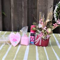 Wellness Set mit Gesteck, Geschenk Set, pink rosa Bild 4