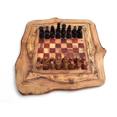 Schachspiel rustikal Schachbrett Gr.XL inkl Schachfiguren Olivenholz Handarbeit 