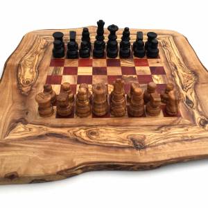 Schachspiel rustikal, Schachbrett Gr. M inkl. Schachfiguren, aus Olivenholz, in Handarbeit, Geschenk. Bild 2